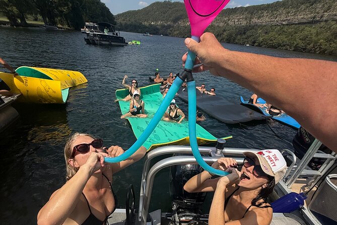 Lake Austin Gone Wild- #1 Single Decker Pontoon in Austin. BYOB - Lakeside dining stops: Quince, Hula Hut, and Ski Shores Café